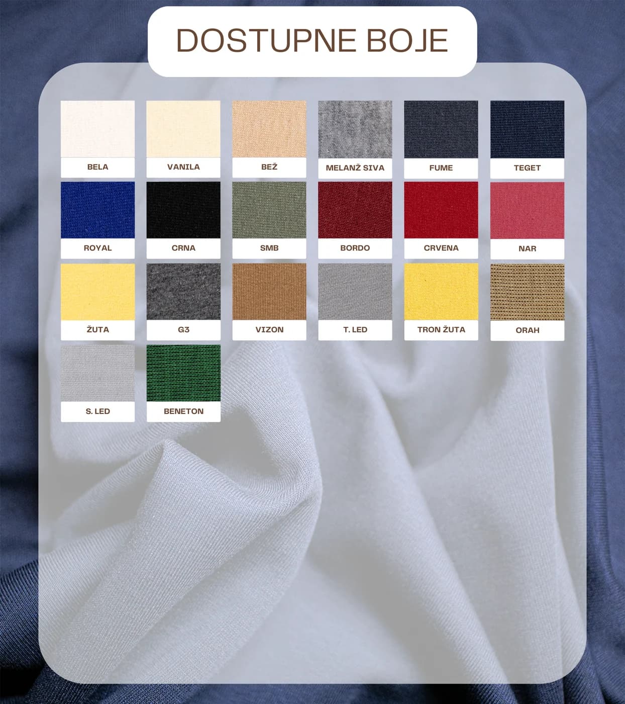 Dostupne boje za materijal DOUBLE FACE