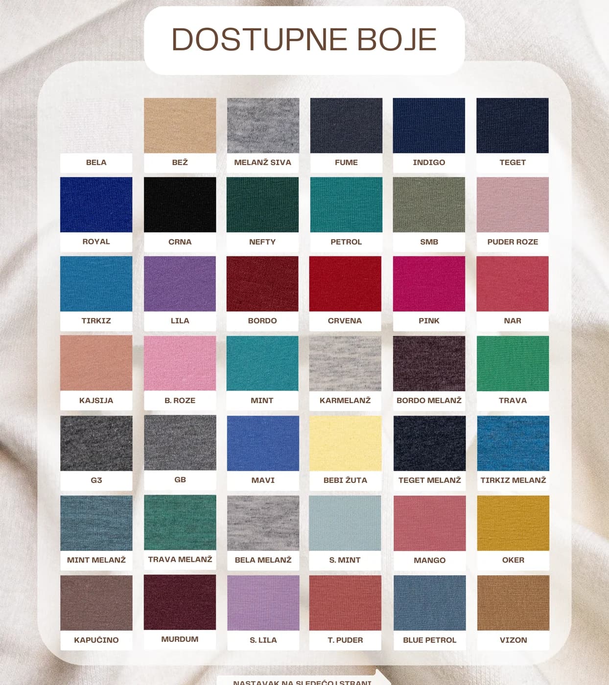 Dostupne boje za materijal FLB, deo 1