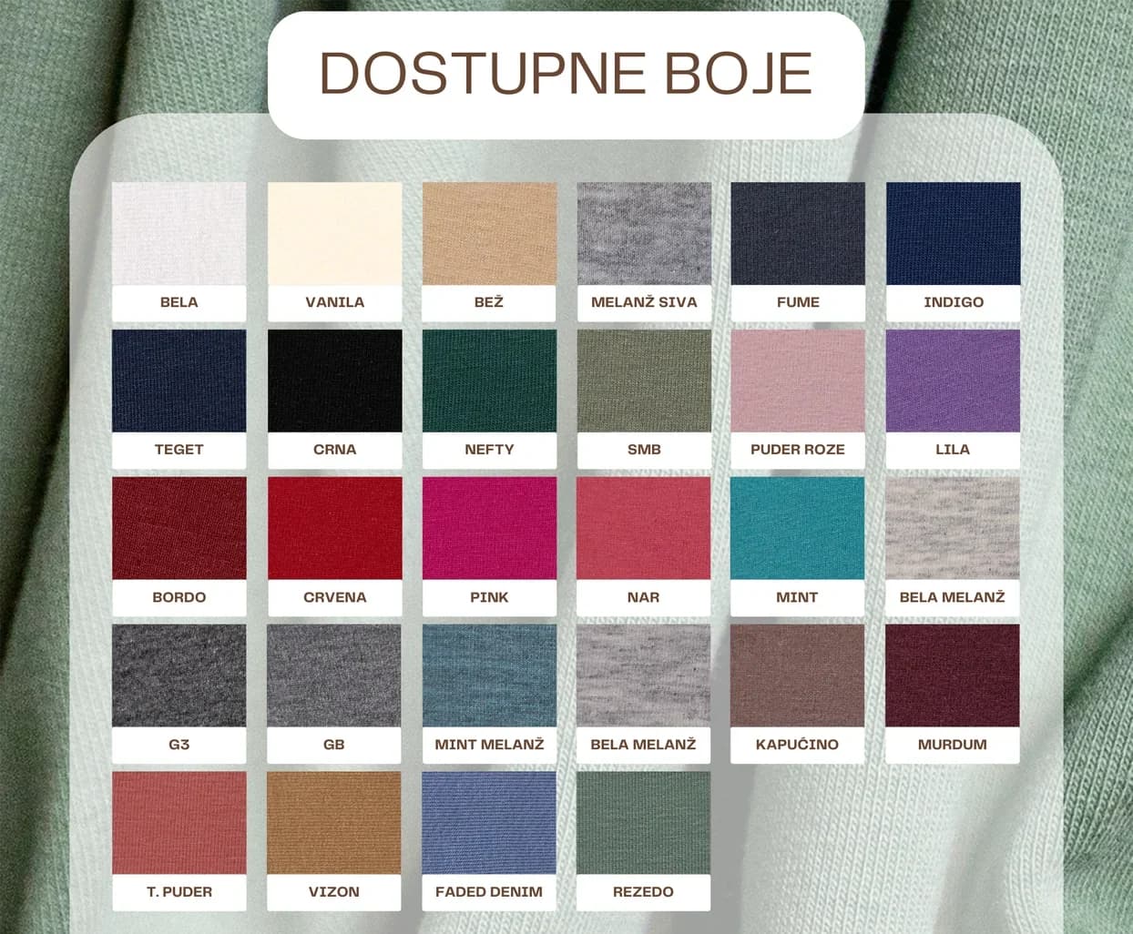Dostupne boje za materijal FLB SARDON