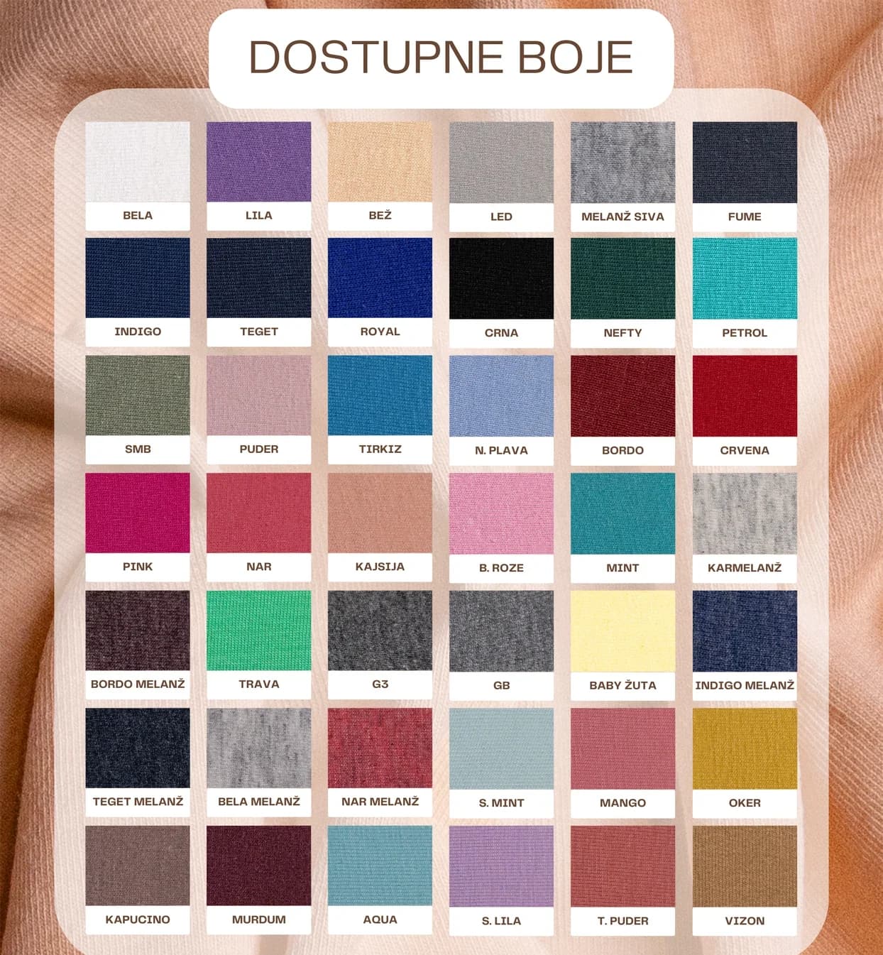 Dostupne boje za materijal FUL LIKRA 36/1, deo 1