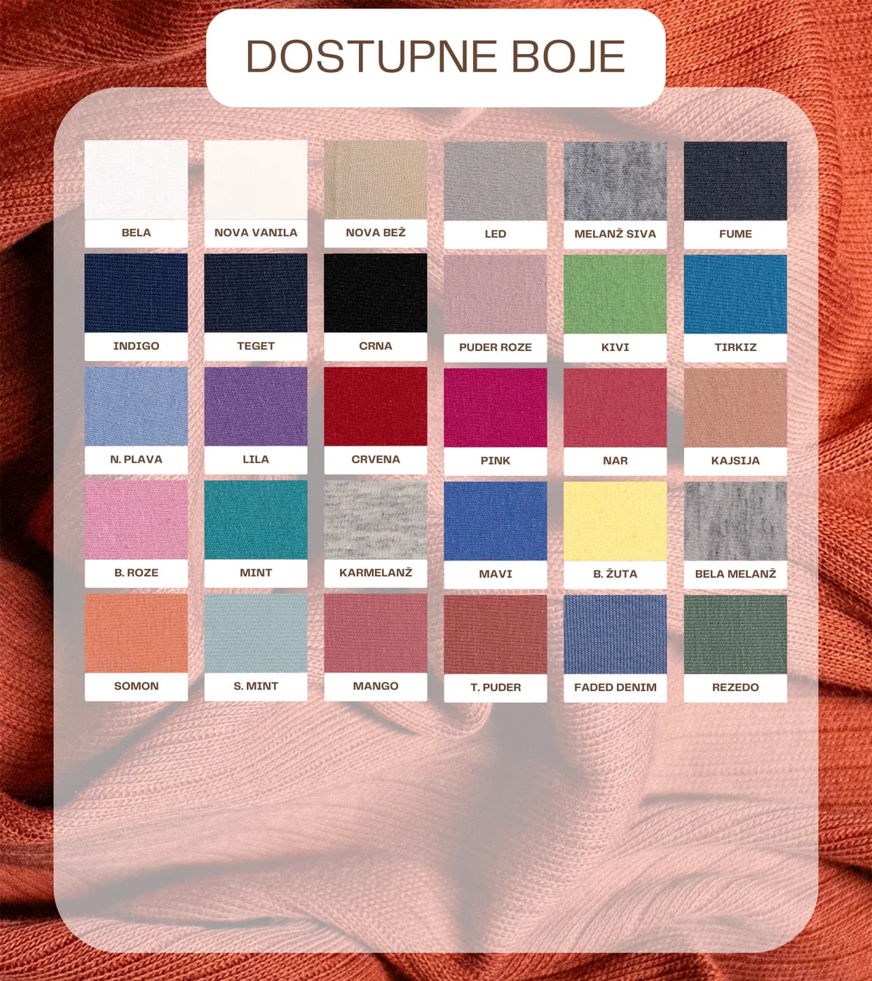 Dostupne boje za materijal INTERLOK PENJA PRUGA