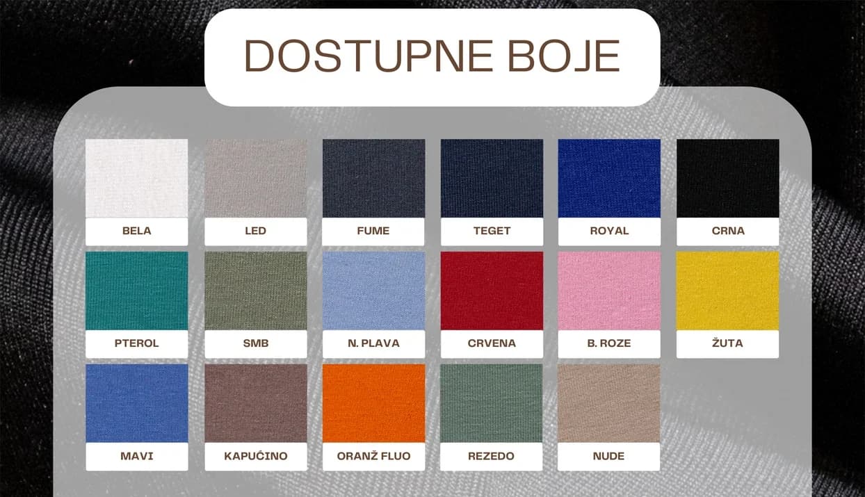 Dostupne boje za materijal MOKRA LIKRA 230 GR