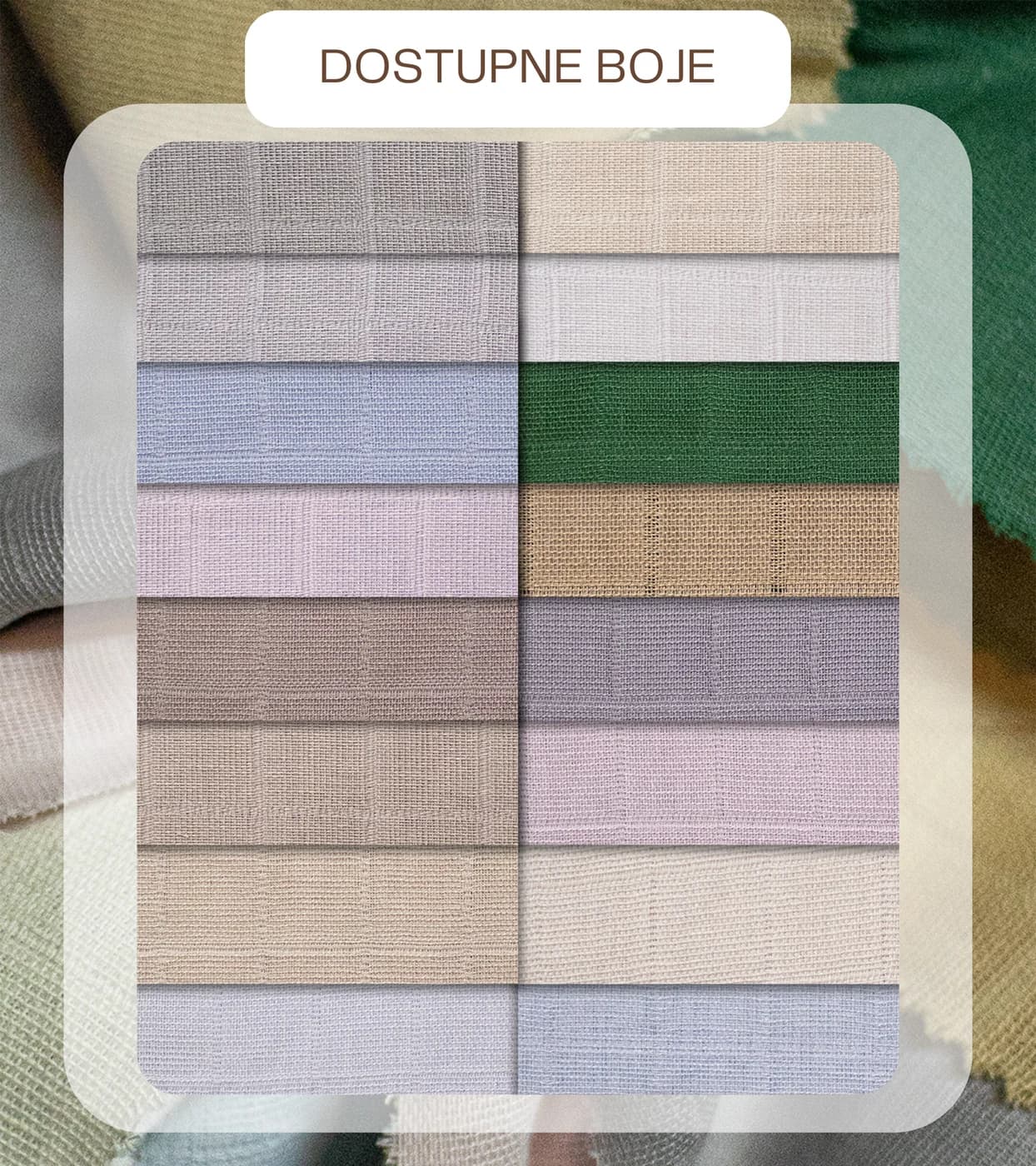 Dostupne boje za materijal Muslin jednoslojni