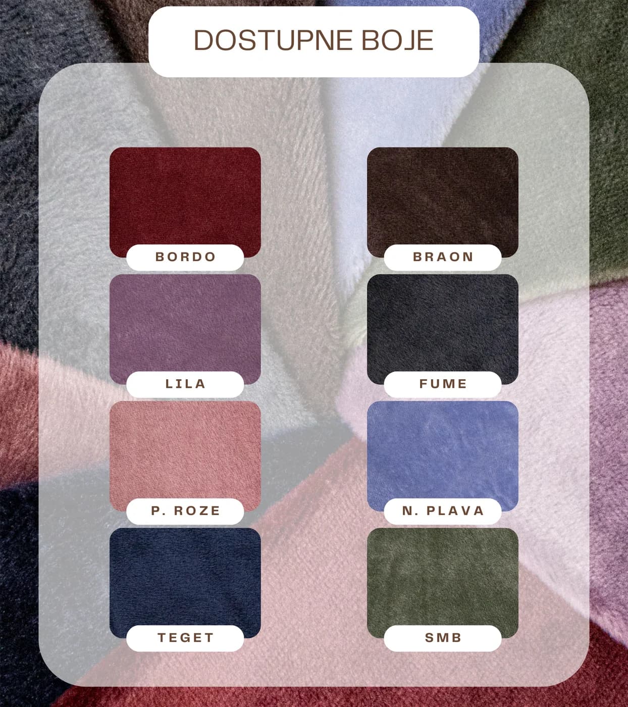Dostupne boje za materijal PLIS POLIESTER