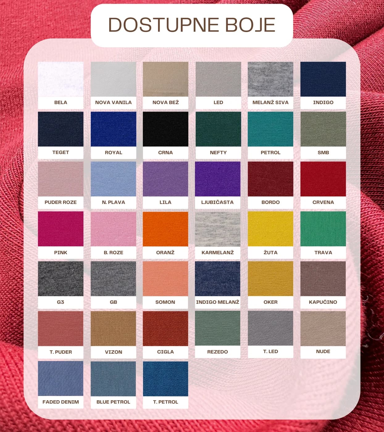 Dostupne boje za materijal ROKO SPECIAL