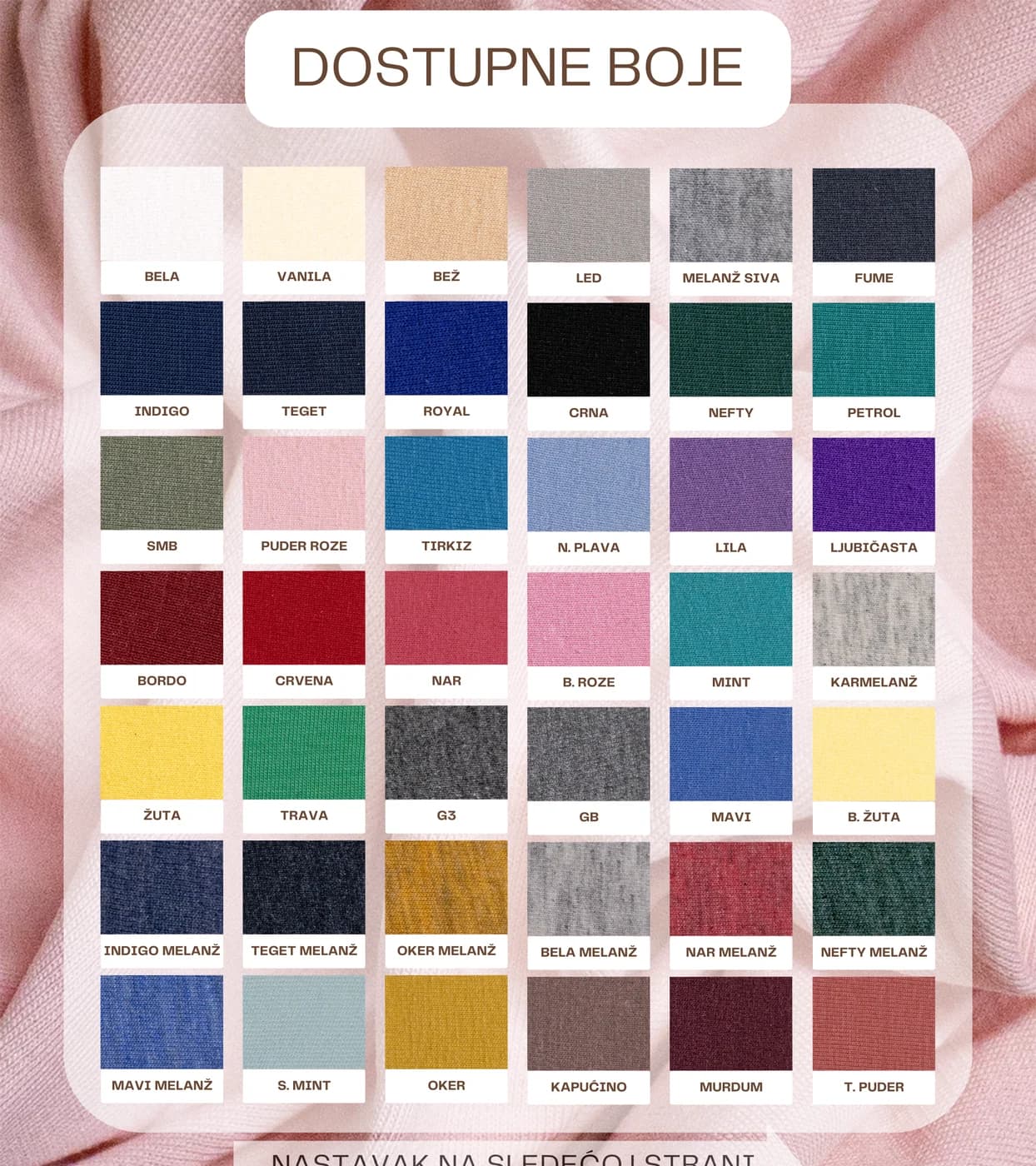 Dostupne boje za materijal SINGL PENJA 30/1, deo 1